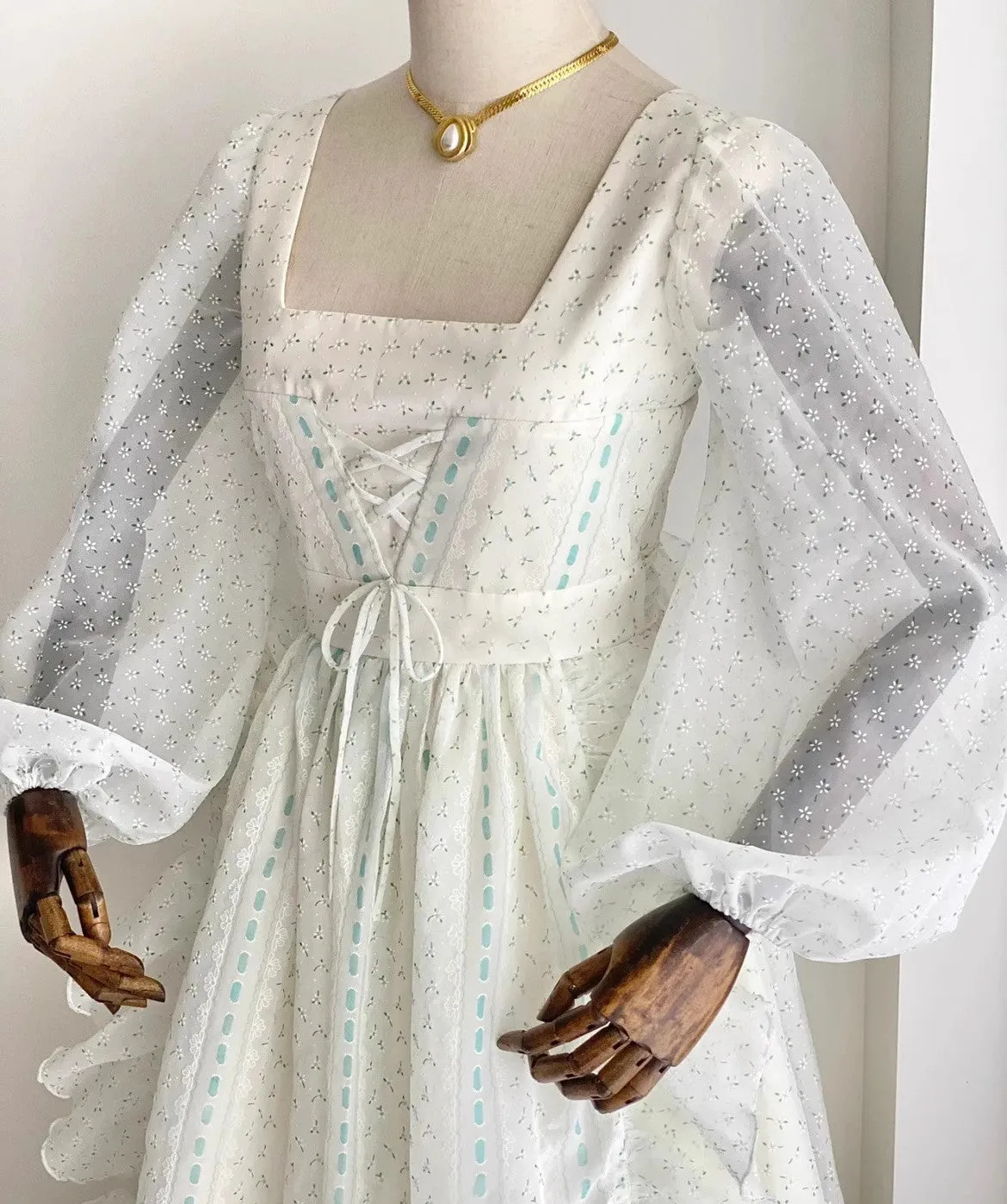 1900s Royalcore Square Collar Puff Sleeves Dress