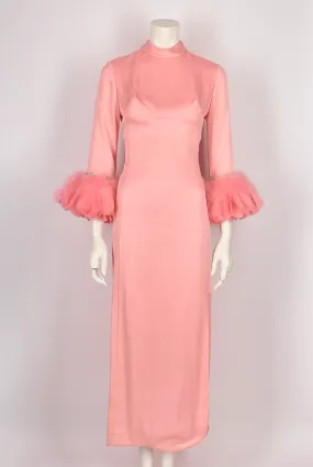 60S PINK MAXI DRESS WITH FEATHERS