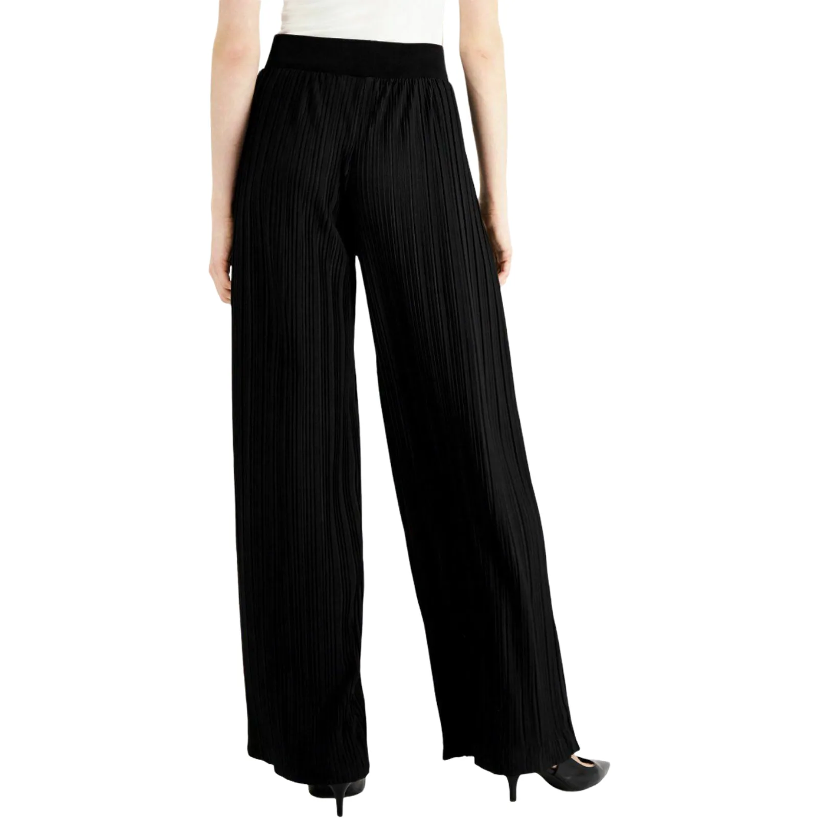 Alfani Women's Black Plisse Pleated Stretch Wide Leg Dress Pants