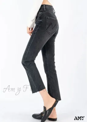 Amy Fashion - 2024 Brand M New Autumn and Winter Straight Slim Ninth Smoke Gray Fitting Jean