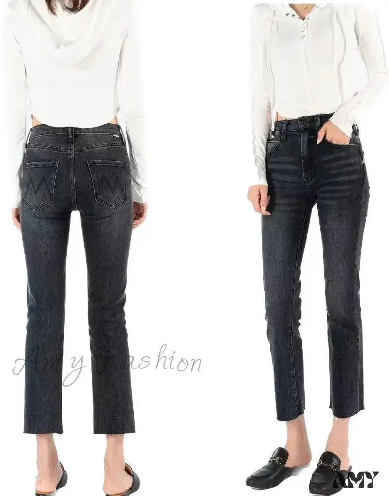 Amy Fashion - 2024 Brand M New Autumn and Winter Straight Slim Ninth Smoke Gray Fitting Jean