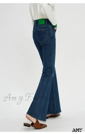 Amy Fashion - Stretch Flare High Waist Slim Flare Ladies Casual Streetwear Denim Jean