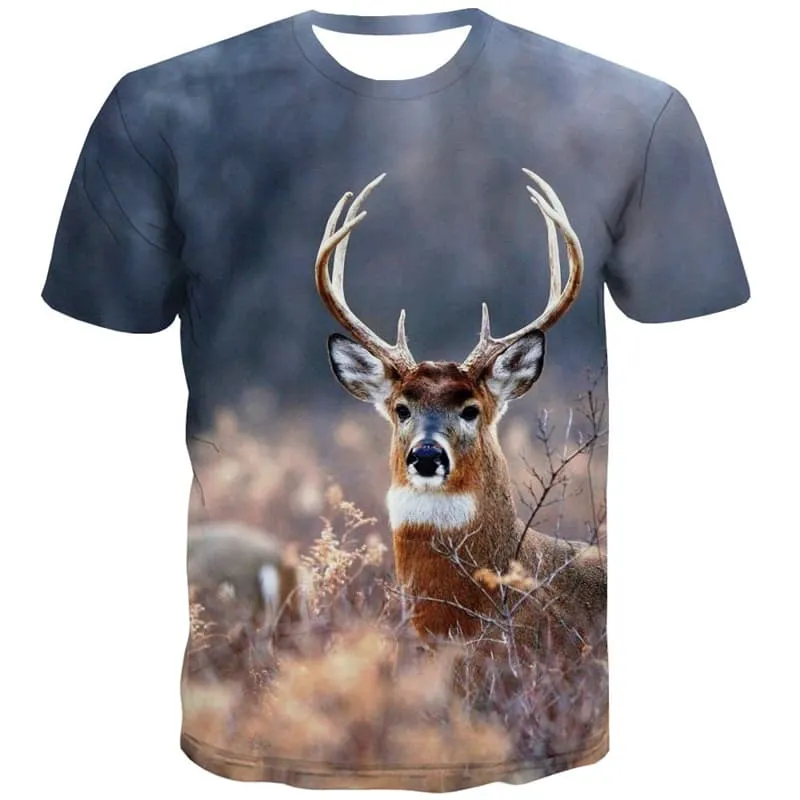 Animal T shirts Men Deer Tshirts Cool Harajuku Tshirt Printed Short Sleeve