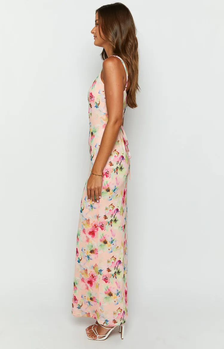 Aster Pink Floral Mesh Maxi Dress