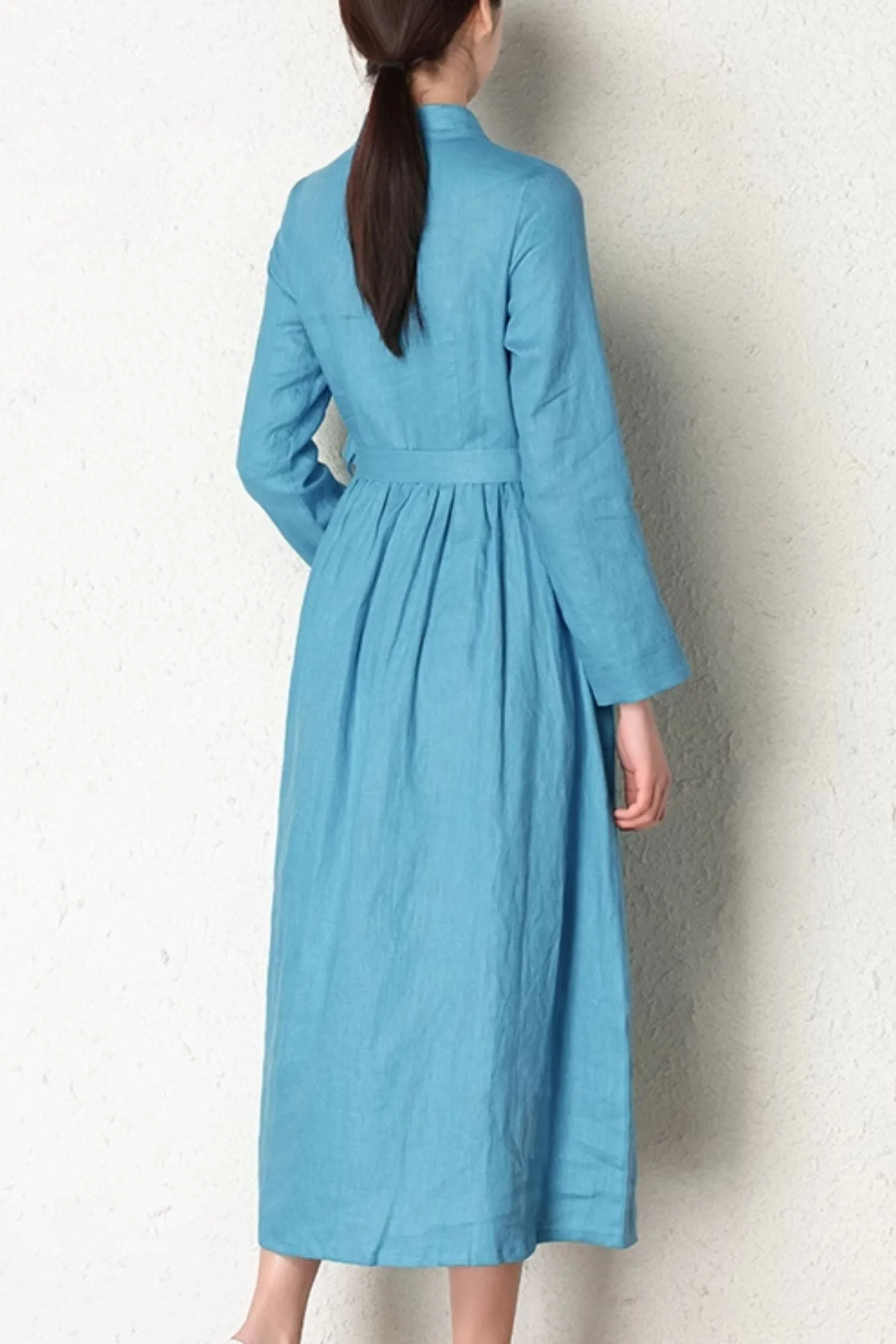 Asymmetrical spring linen dress women 4819