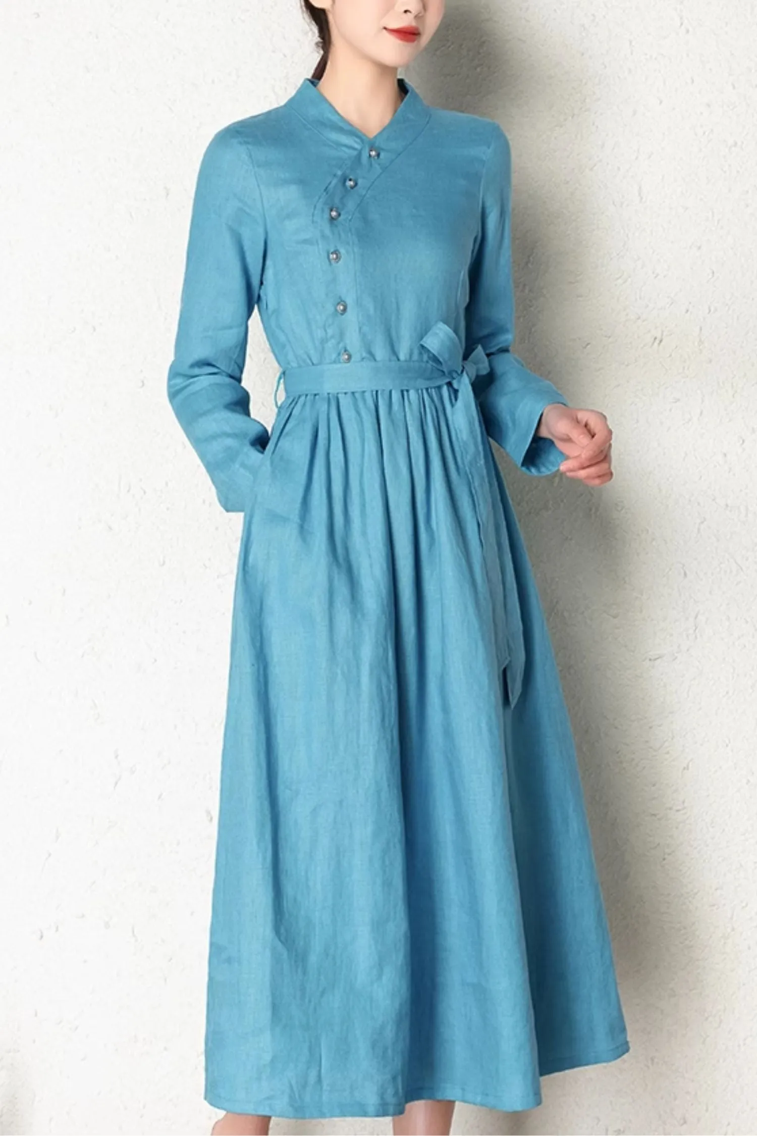 Asymmetrical spring linen dress women 4819