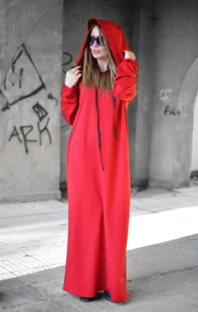 Autumn Red Hooded  Maxi Dress IREN