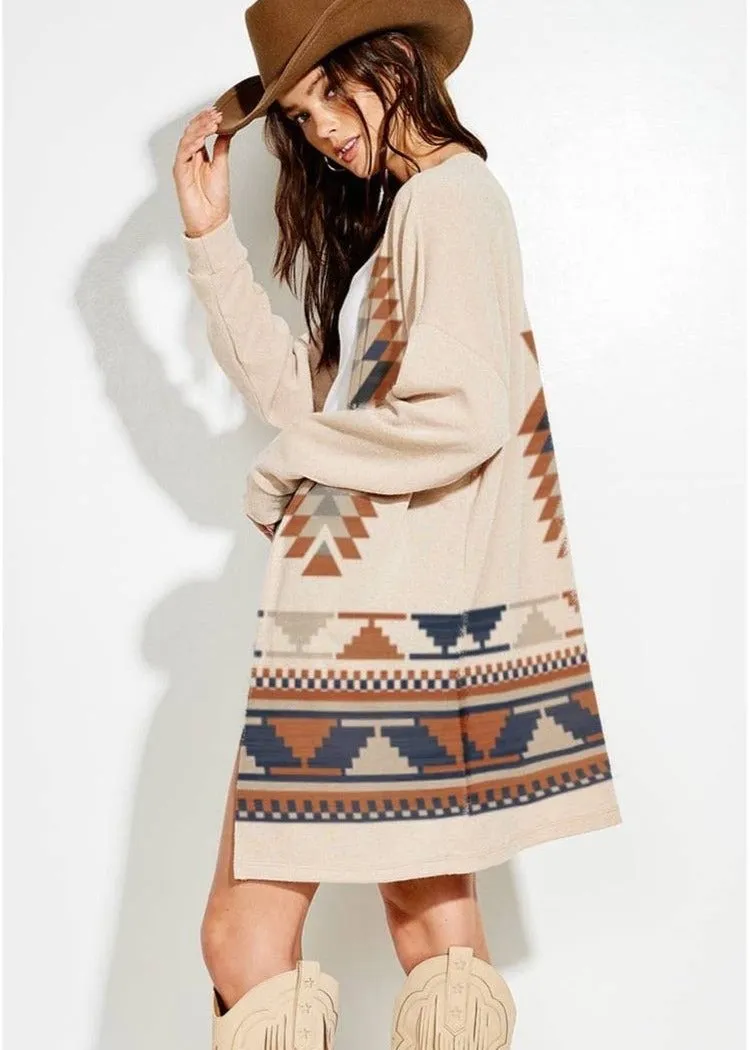 Aztec Print Loose Fit Lightweight Cardigan