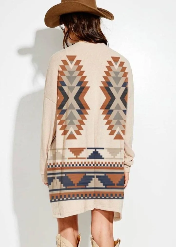 Aztec Print Loose Fit Lightweight Cardigan