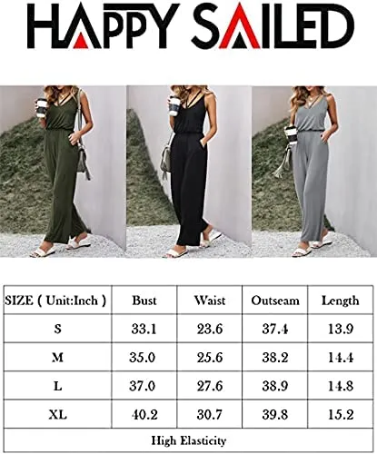 Black Floral Women's Casual Sleeveless Front Button Loose Jumpsuits Stretchy Long Pants Romper with Pockets - Happy Sailed