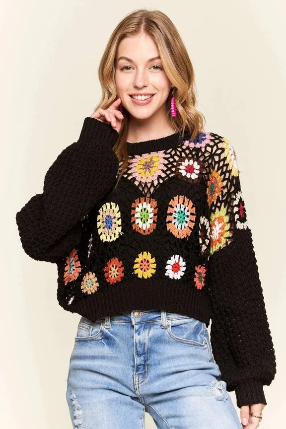 Black Multi Color Crochet Top