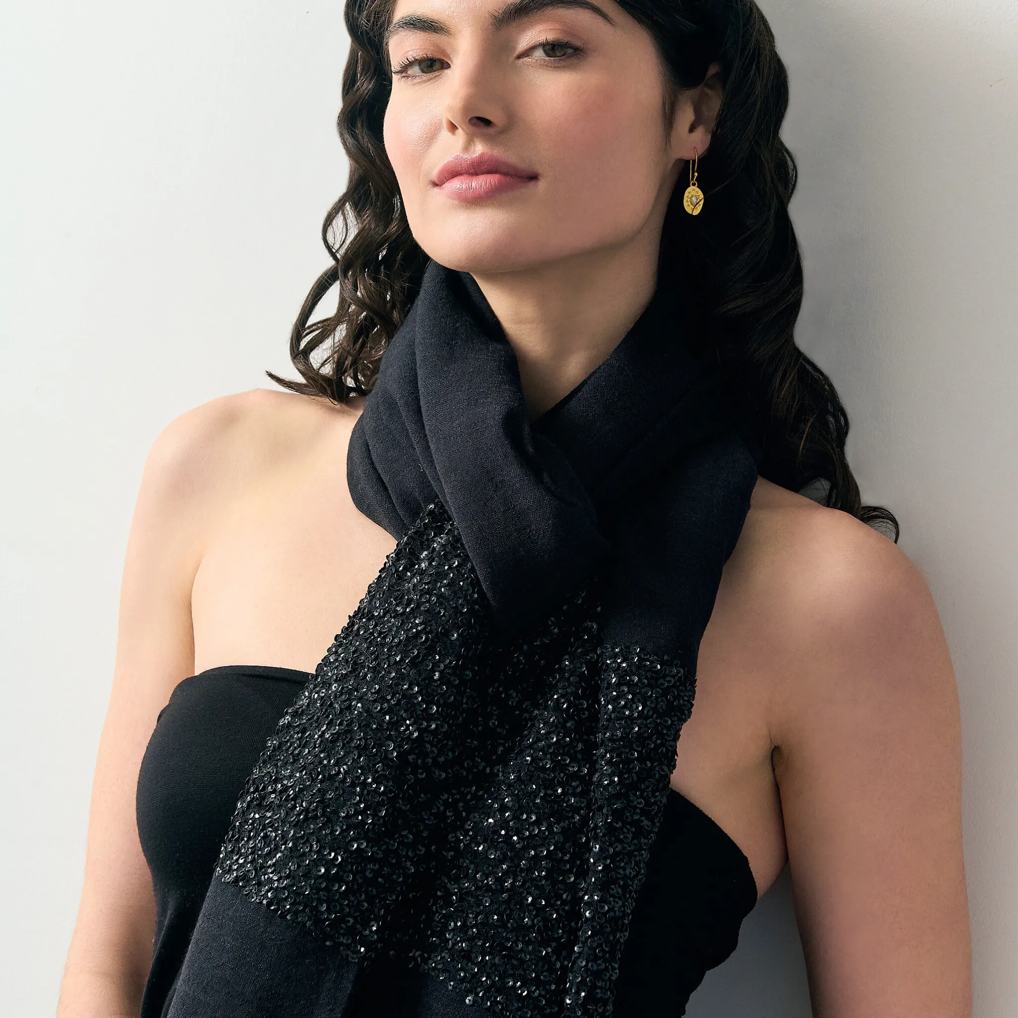 Black Sequin Block Scarf