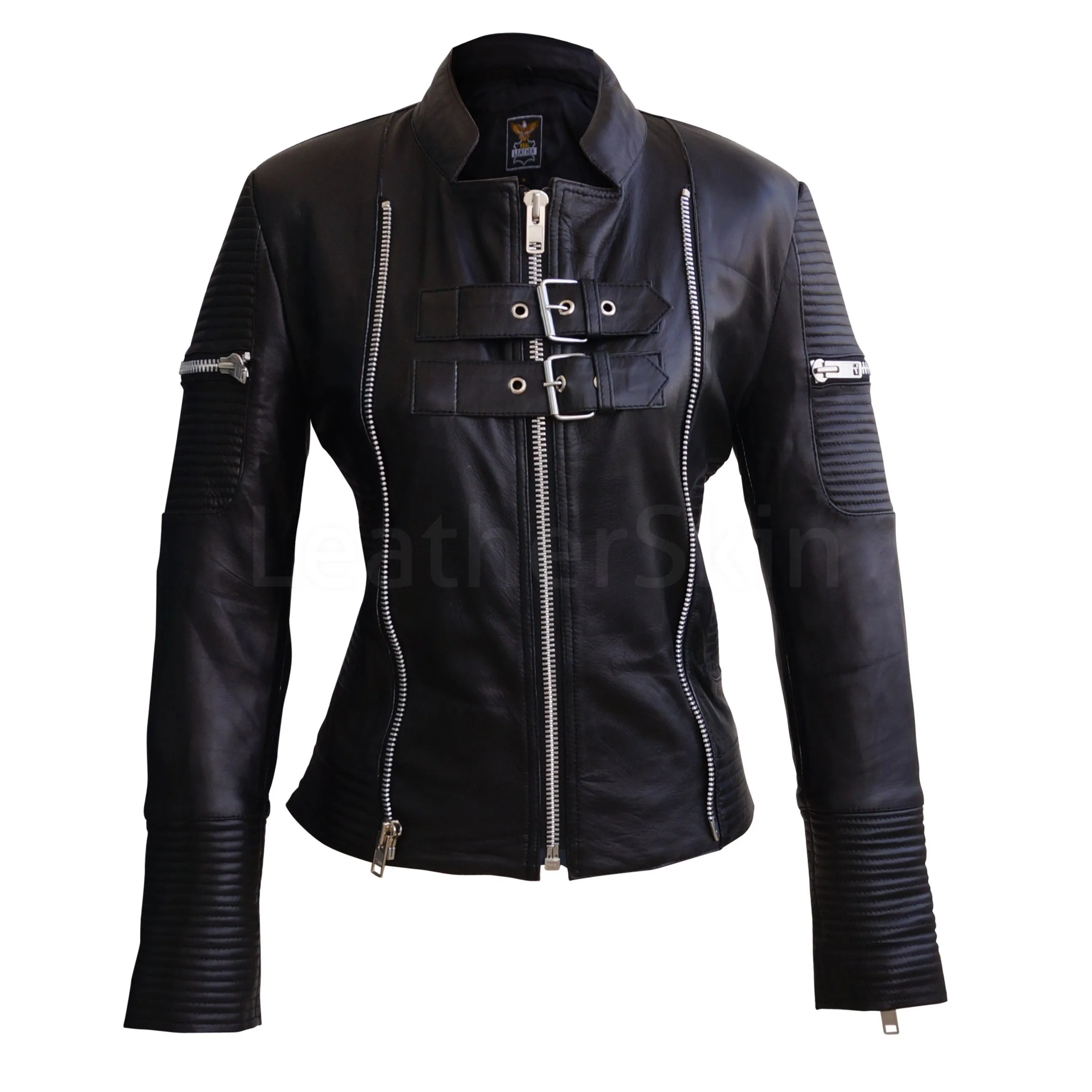 Black Sheep Skin Rib Quilted Genuine Leather Jacket