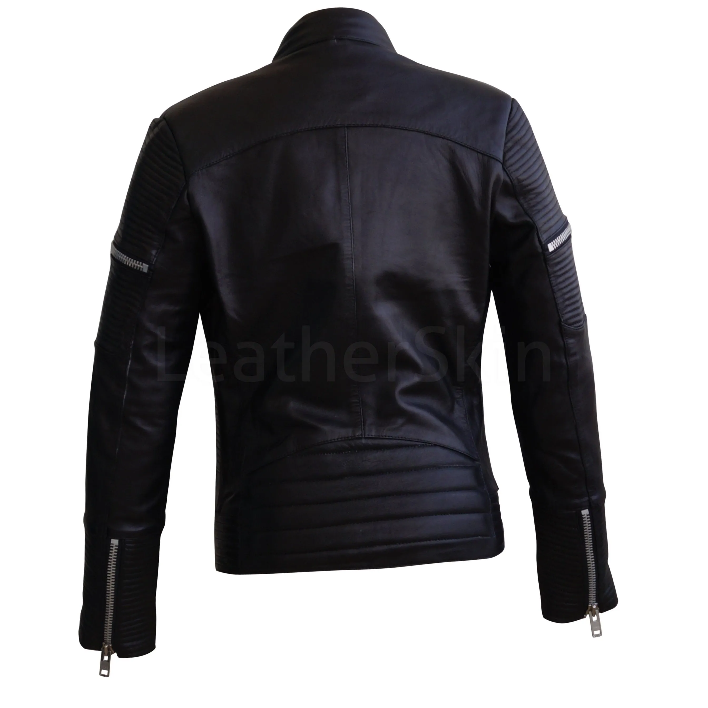 Black Sheep Skin Rib Quilted Genuine Leather Jacket