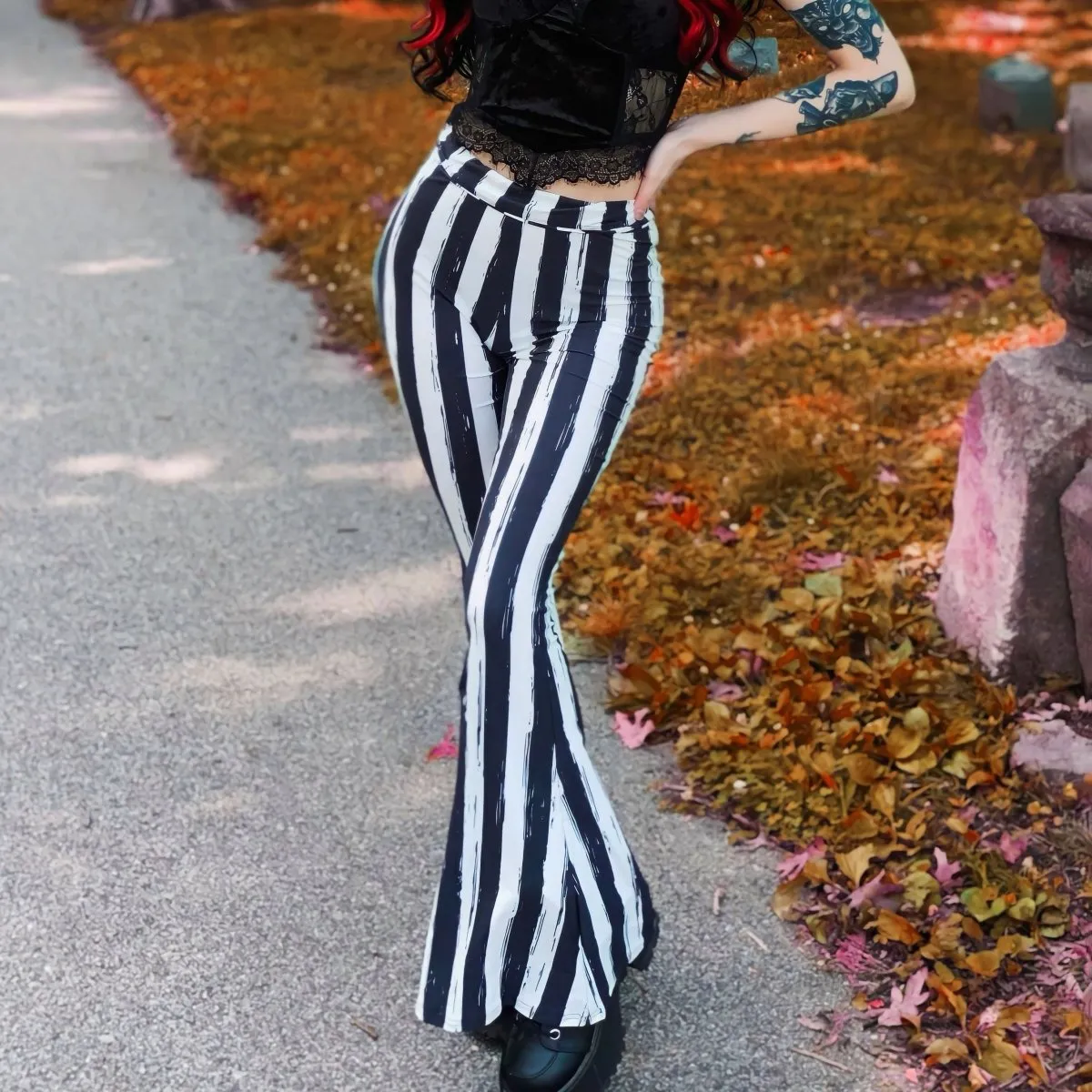 Black White Striped Hellz Bellz Flares