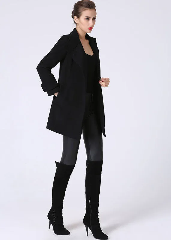 Black wool coat mini coat women coat 1070#