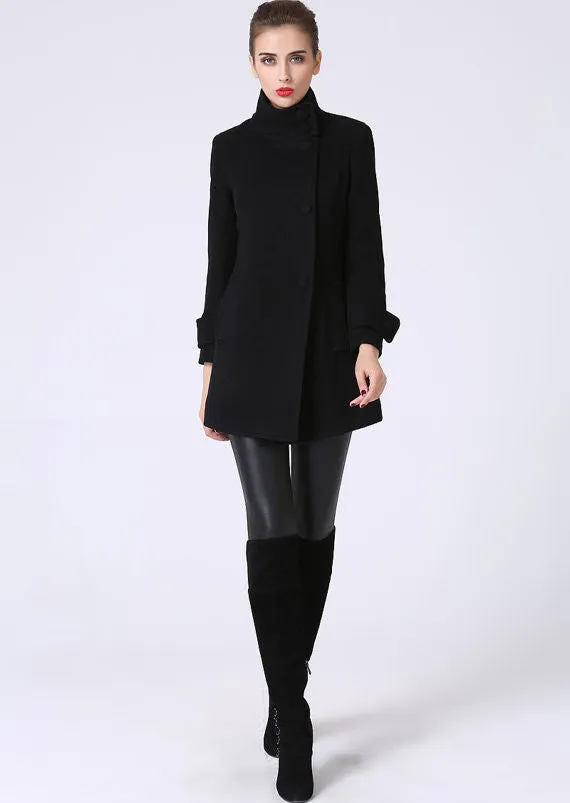 Black wool coat mini coat women coat 1070#