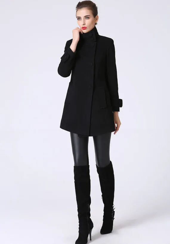 Black wool coat mini coat women coat 1070#