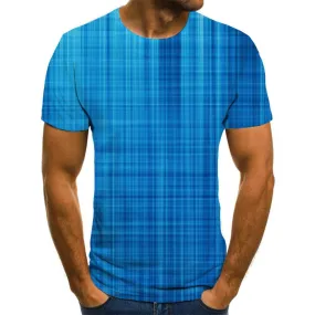 Blue gradient irregular plaid tshirts tee top special texture art costume men different Cool