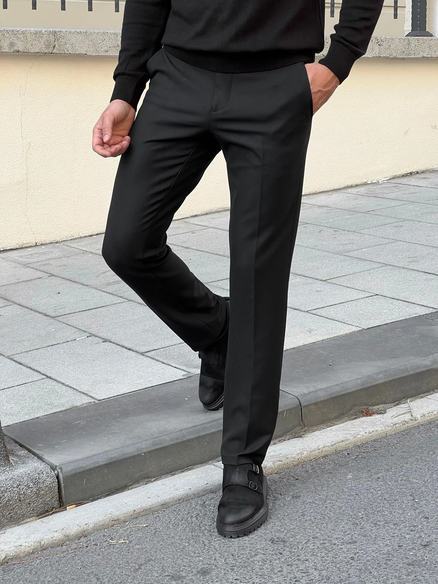 Bojoni Astoria Slim Fit High Quality Black Patterned Anthracite Pants