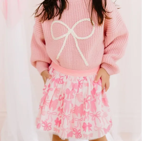 Bow Yarn Knit Sweater - Kids Sweaters - Girls Clothes