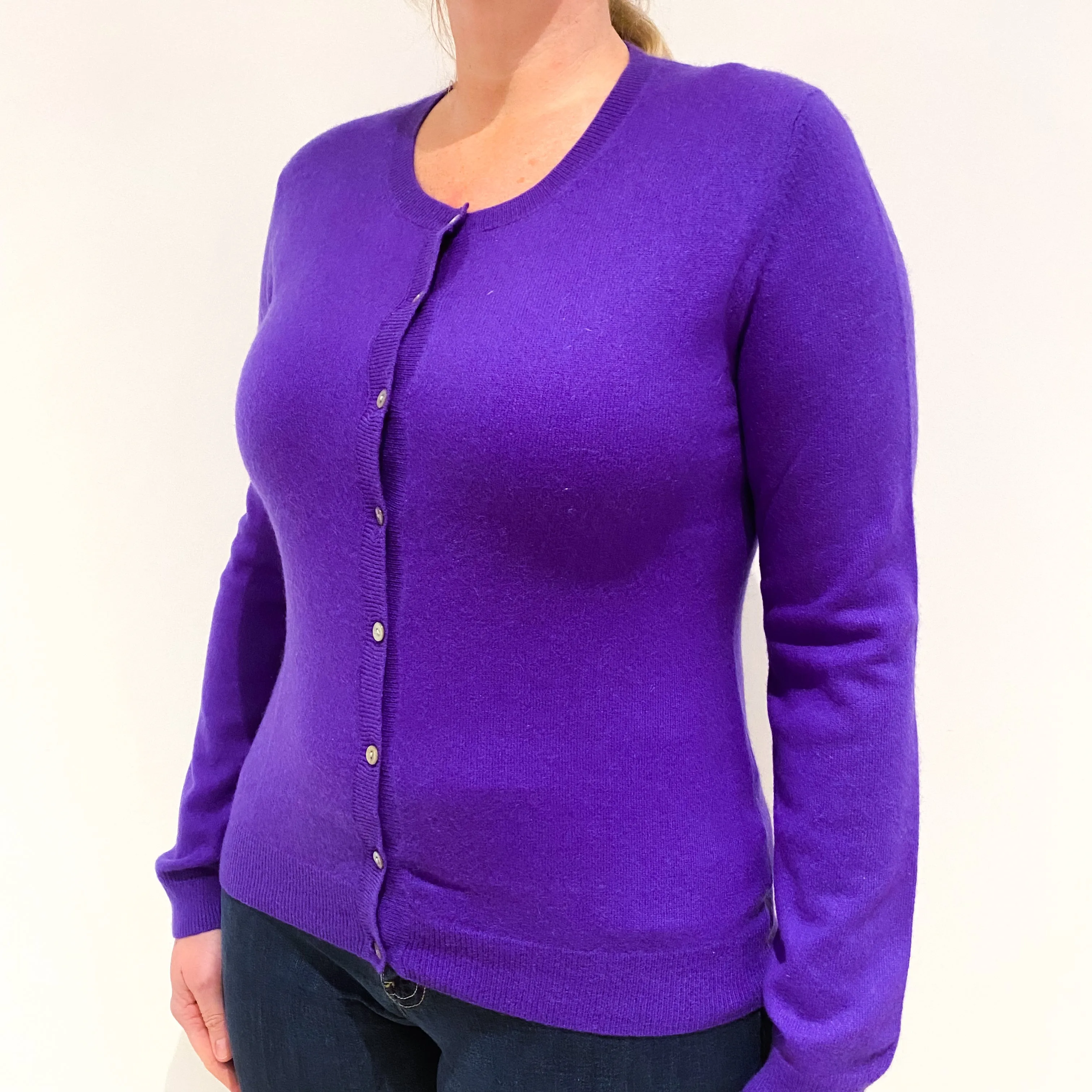 Bright Purple Cashmere Crew Neck Cardigan