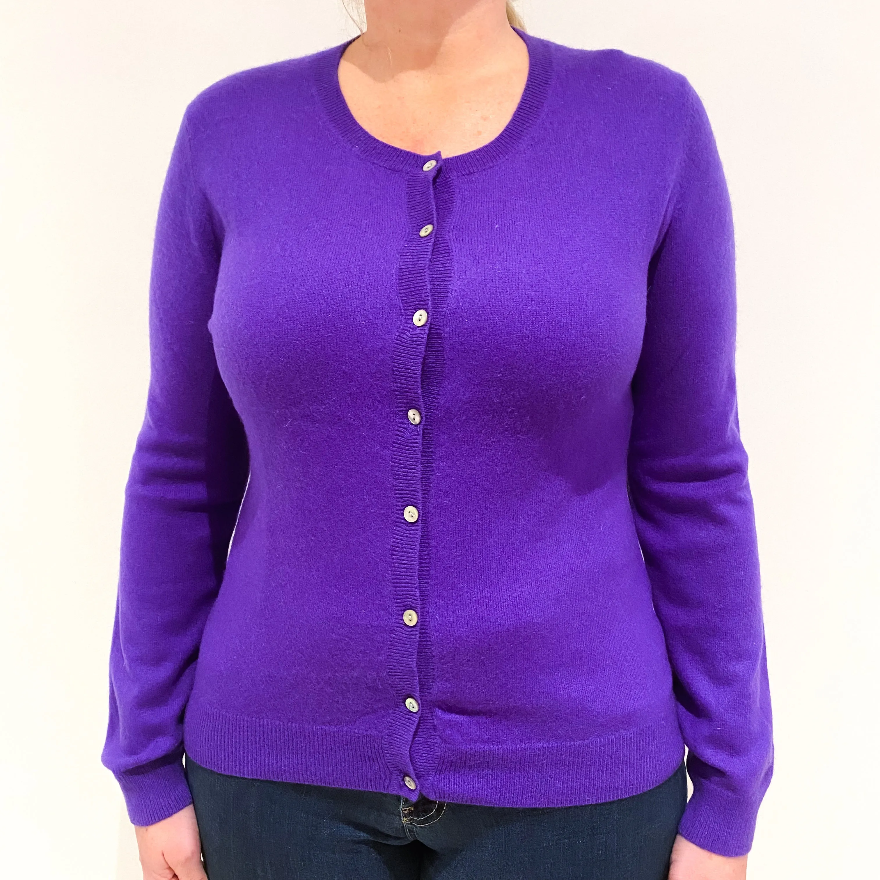 Bright Purple Cashmere Crew Neck Cardigan