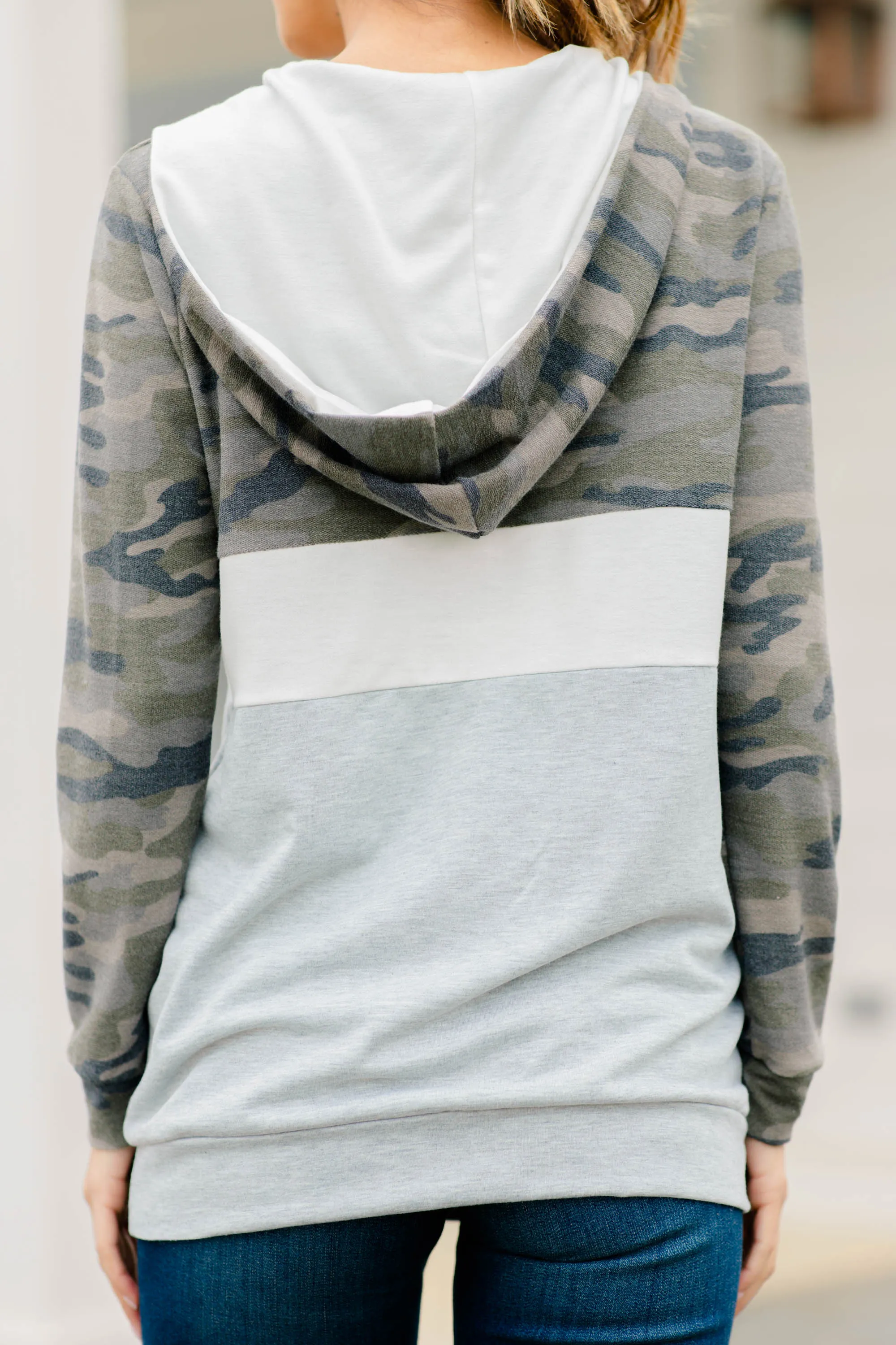 Bring It All Back Heather Gray Camo Hoodie