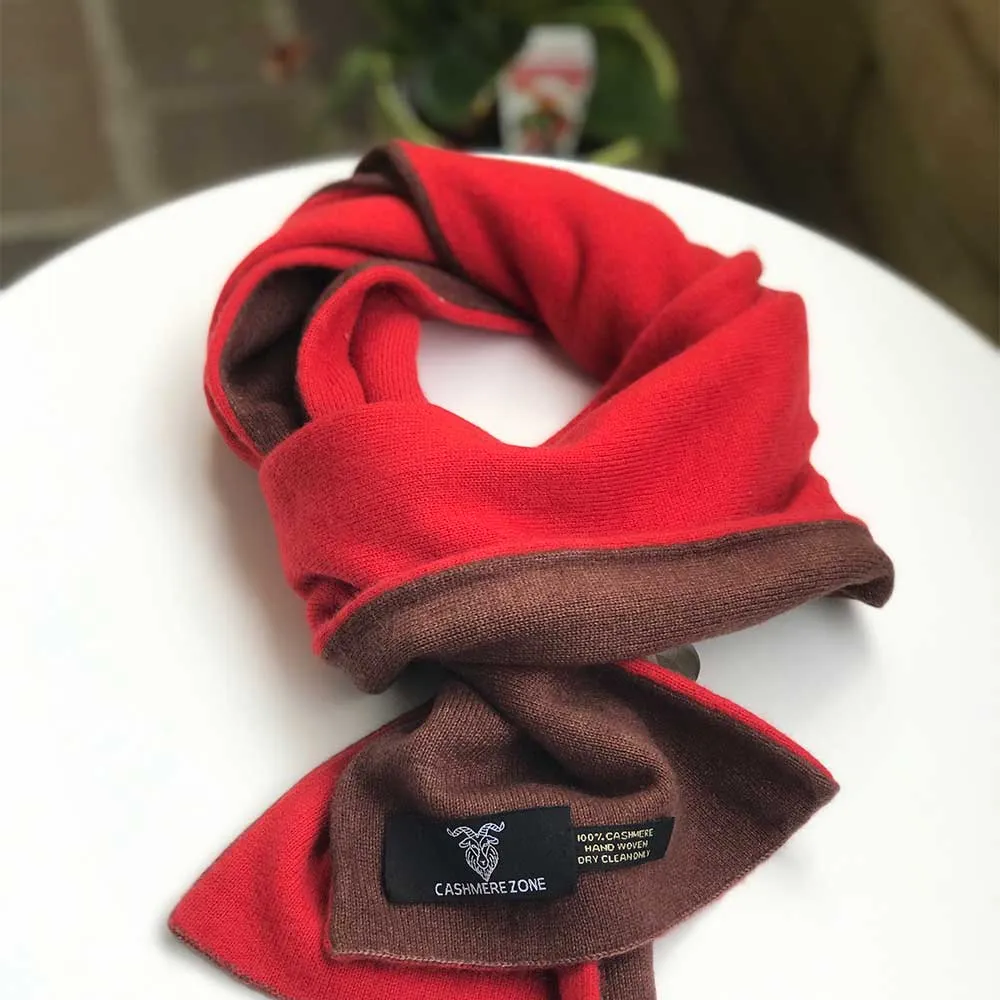 Brown Red Reversible Pure Cashmere Scarf