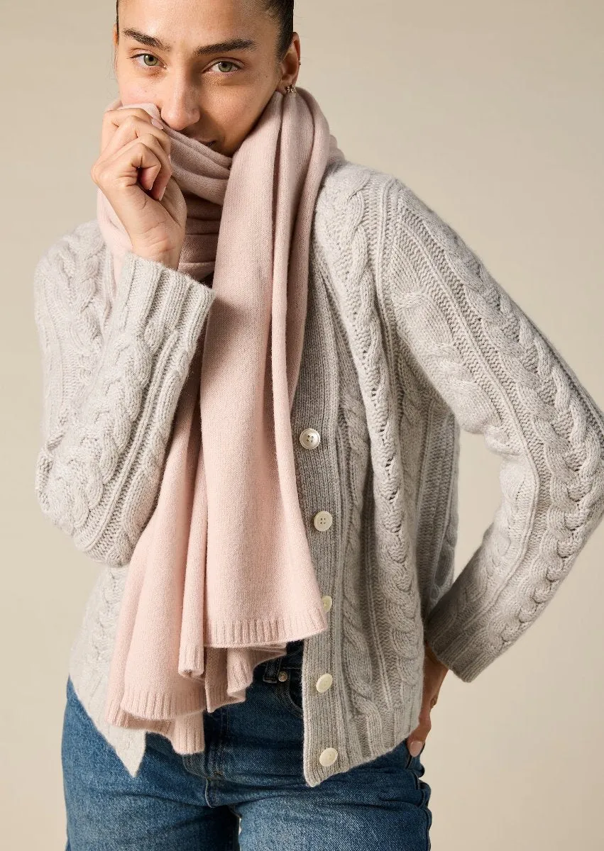 Cashmere Elouise Cable knit Cardigan in Pale Marle Grey