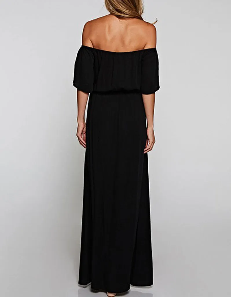 Challis Off the Shoulder Maxi Dress in Black