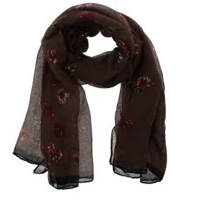 Chocolate Brown Floral Print Scarf