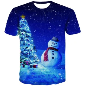 Christmas T-shirt Men Snowman Shirt Print Christmas Tree T shirts Funny Galaxy Tshirt Anime