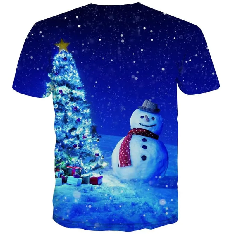 Christmas T-shirt Men Snowman Shirt Print Christmas Tree T shirts Funny Galaxy Tshirt Anime