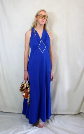 Cobalt Blue Vintage 1970's Maxi Dress