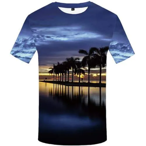 Coconut Tree T-shirt Men Sky T-shirts 3d Cloud Tshirts Casual Water Shirt Print Harajuku Tshirts Cool Short Sleeve T shirts