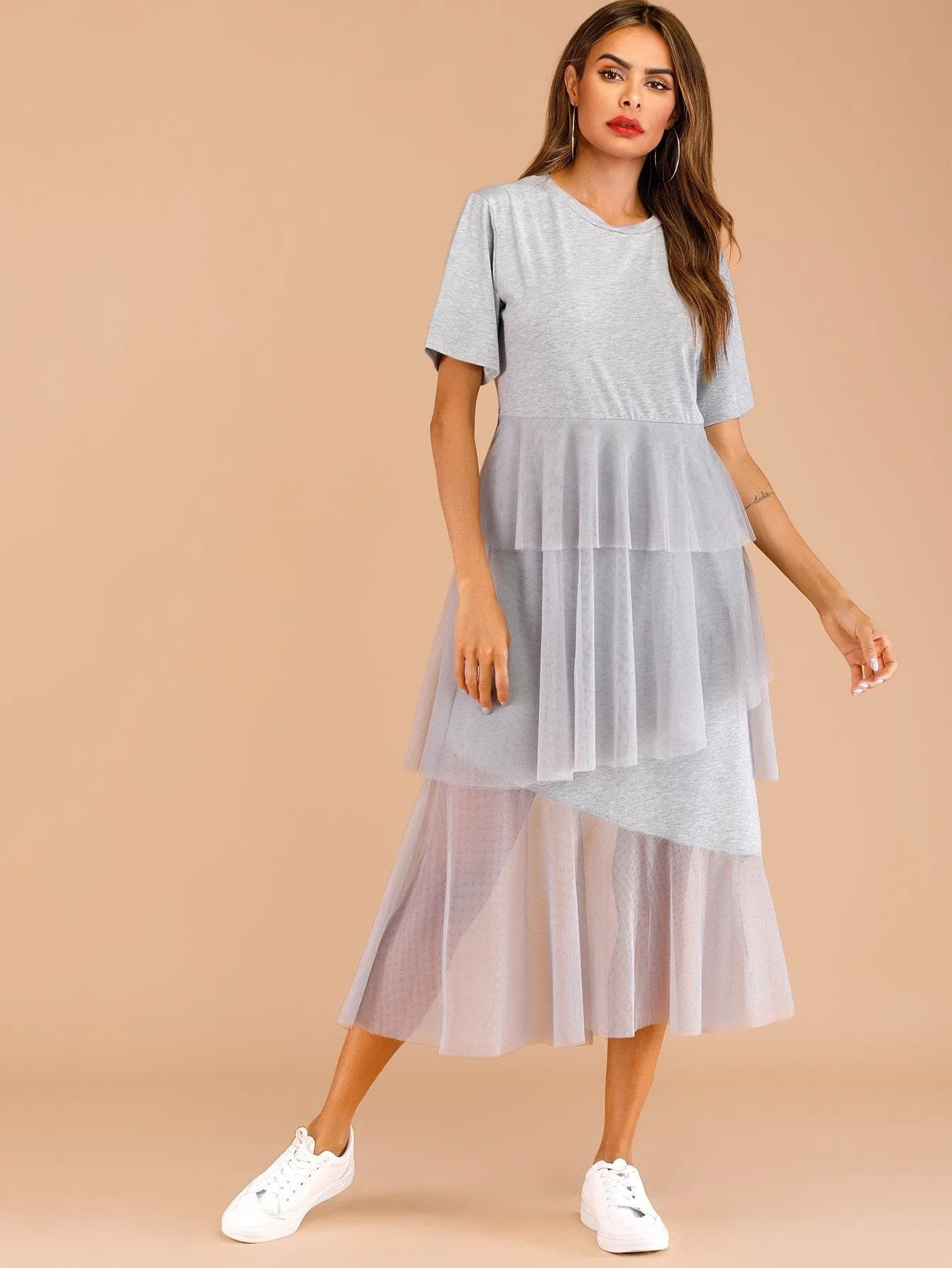 Contrast Layer Mesh Dress