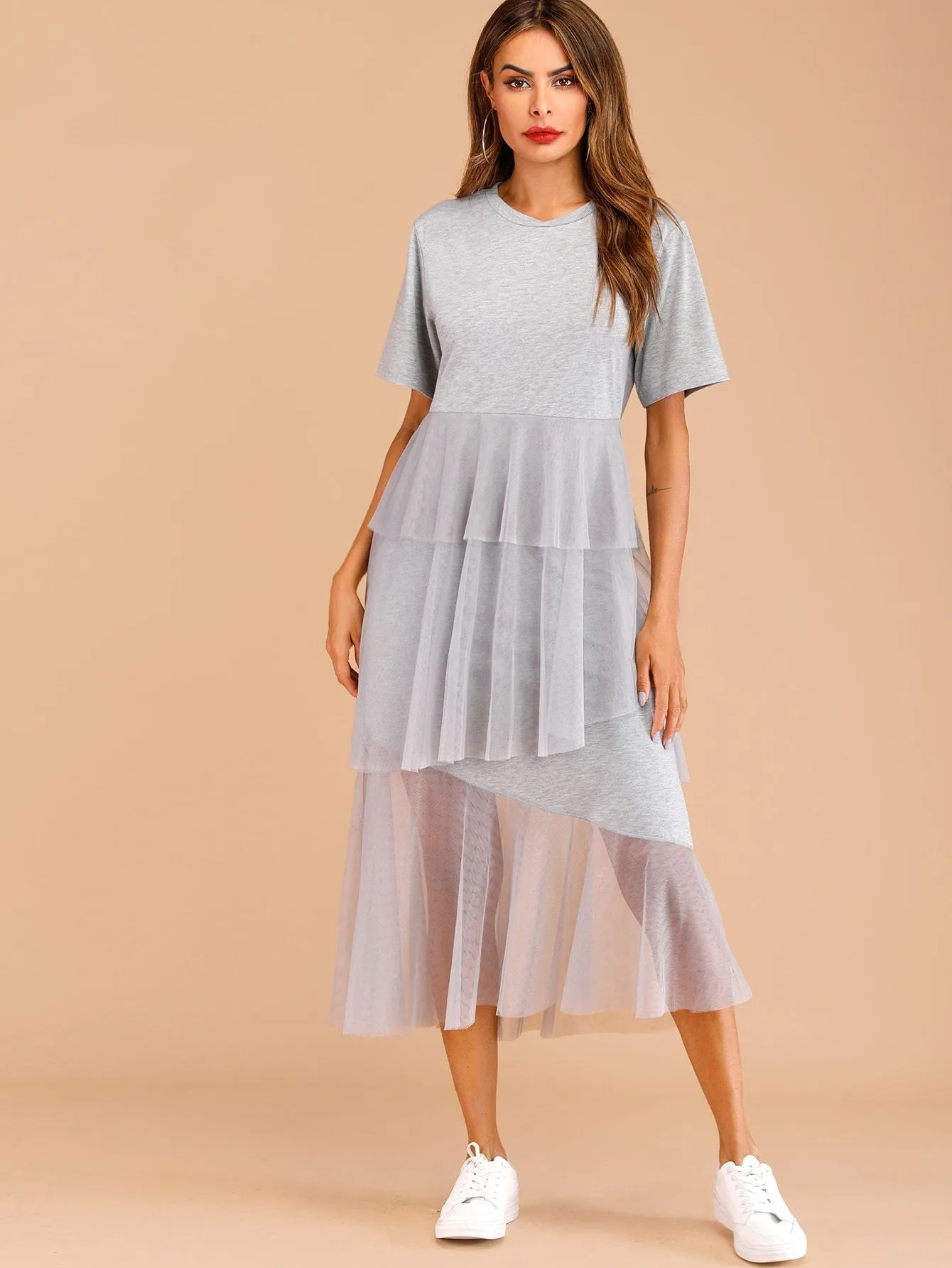 Contrast Layer Mesh Dress