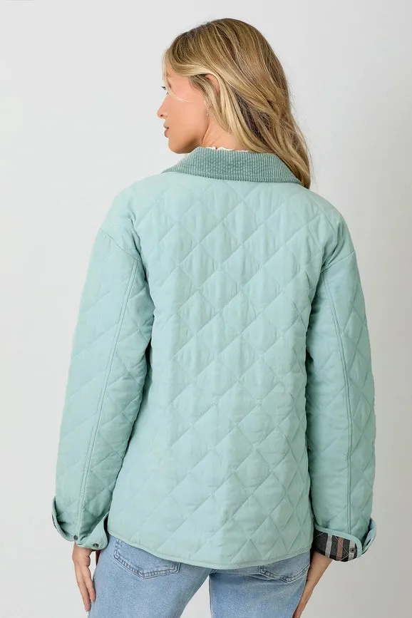 Contrast Quilted Jacket  Soft Blue