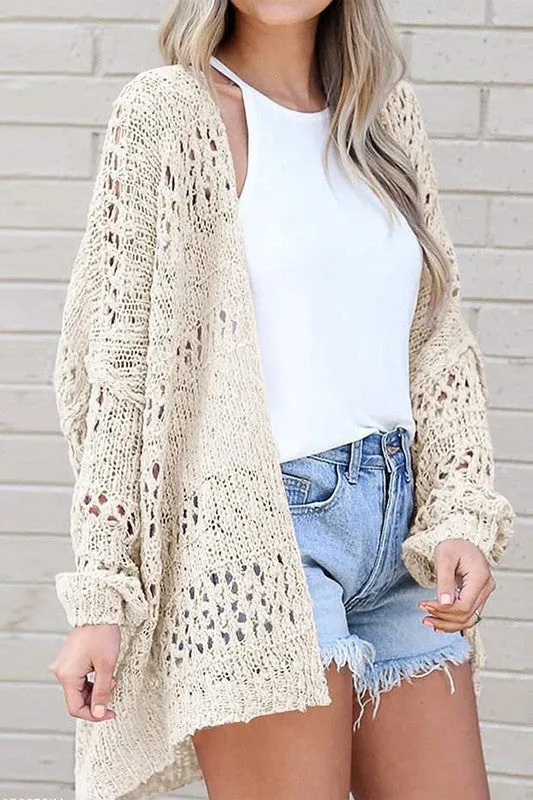 Crochet Black Dolman Knit Sleeve Cardigan