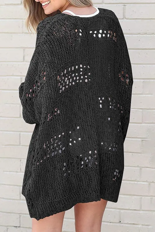 Crochet Black Dolman Knit Sleeve Cardigan