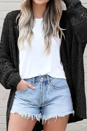 Crochet Black Dolman Knit Sleeve Cardigan