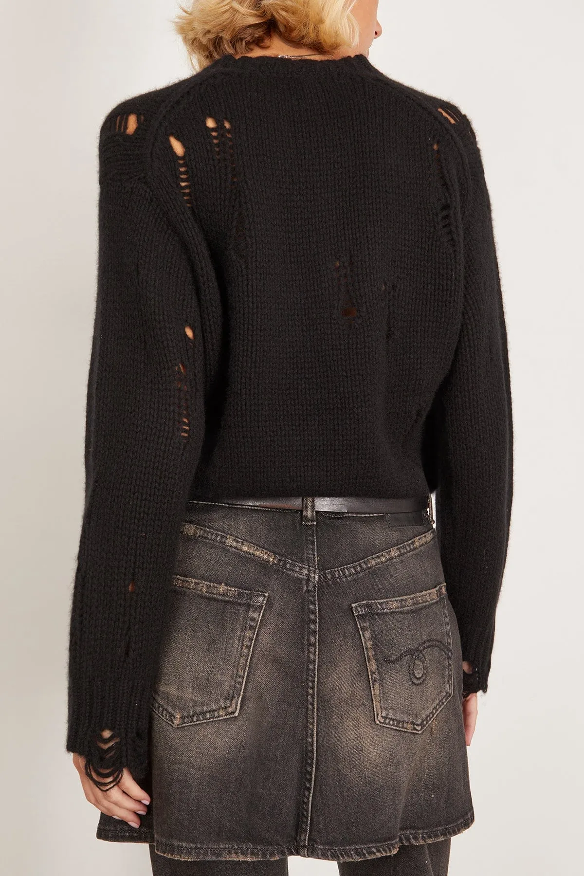 Crossover Distressed Cardigan in Black