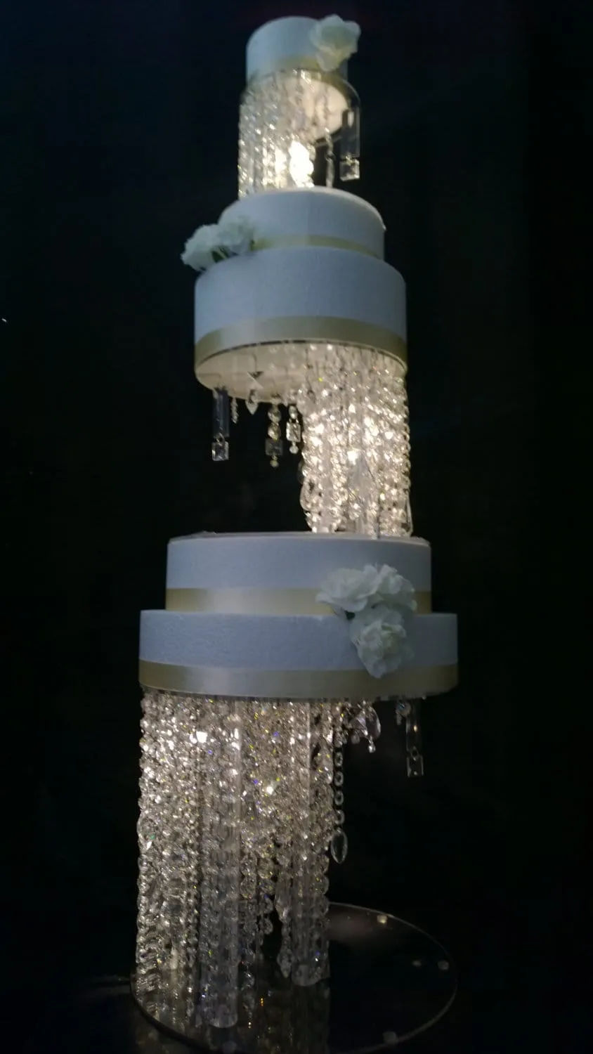 Crystal cake stand Illusion  floating  chandelier wedding cake stand and separator   Lights, in  sizes 8" to 20" by Crystal wedding uk