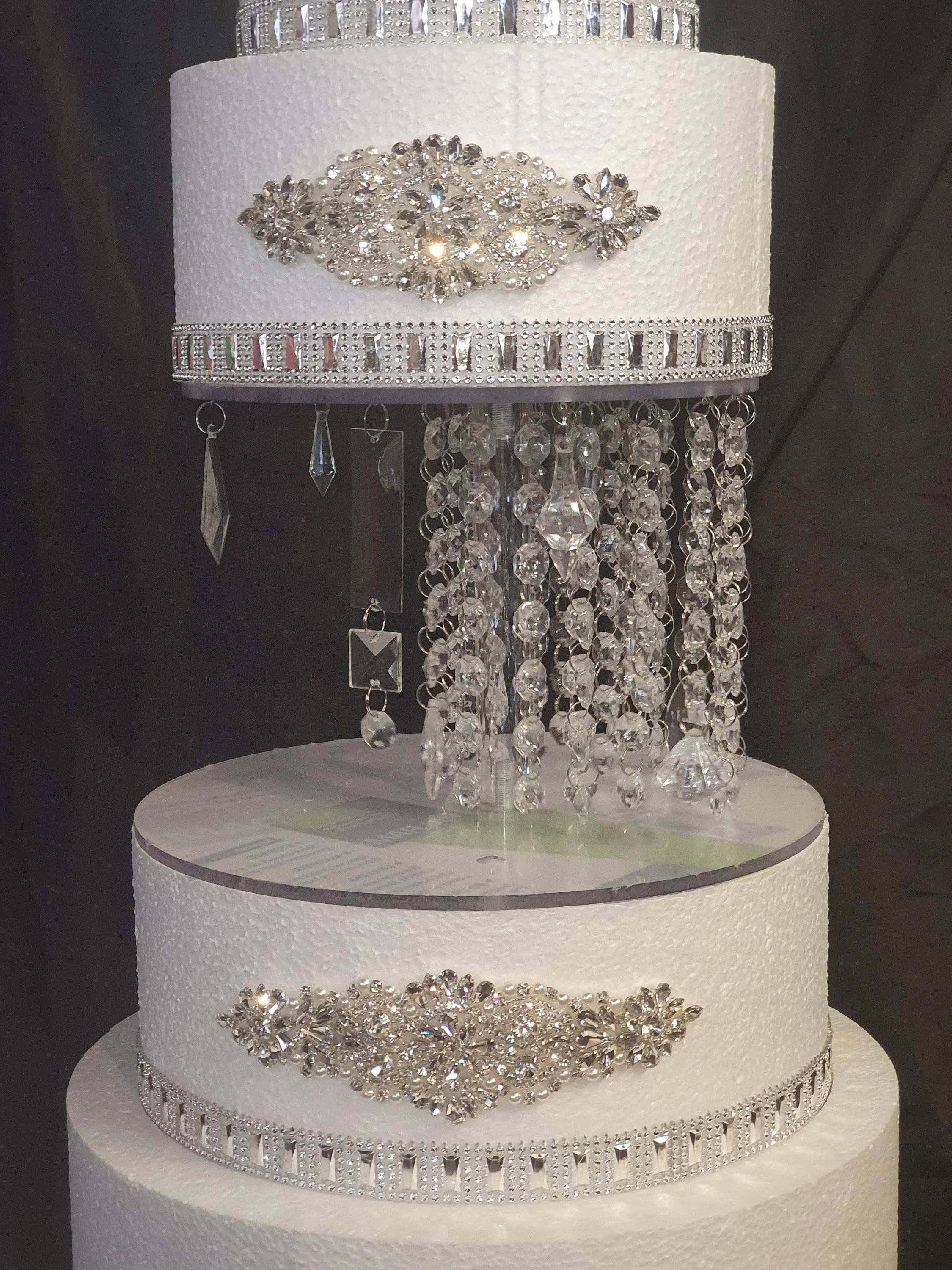 Crystal cake stand Illusion  floating  chandelier wedding cake stand and separator   Lights, in  sizes 8" to 20" by Crystal wedding uk