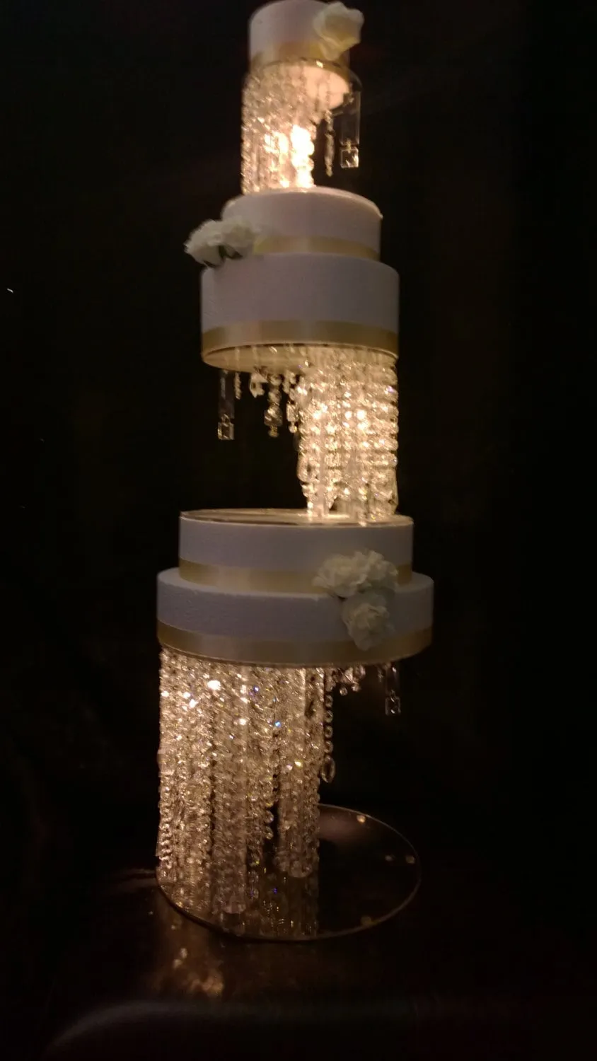 Crystal cake stand Illusion  floating  chandelier wedding cake stand and separator   Lights, in  sizes 8" to 20" by Crystal wedding uk