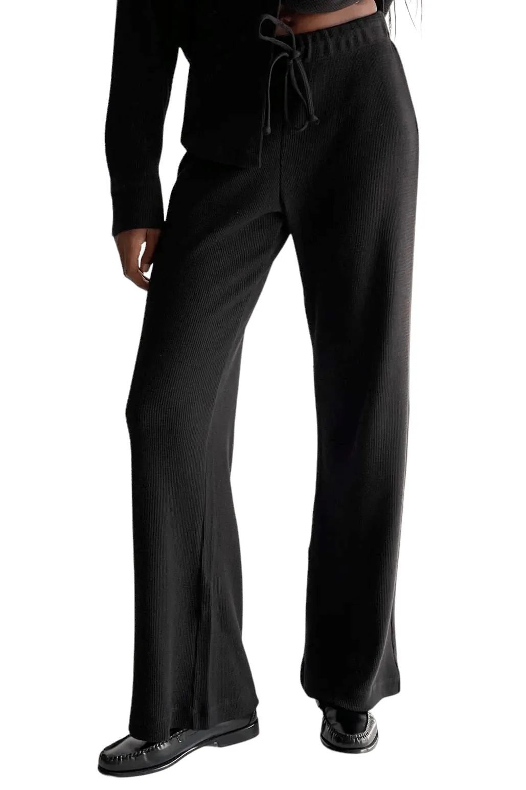 Donni Thermal Wide Leg Pant- Jet Black