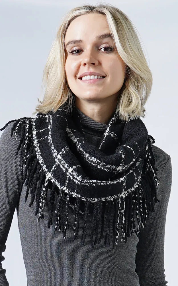 EAS8912 Two Tone Plaid Tassel Infinity Scarf