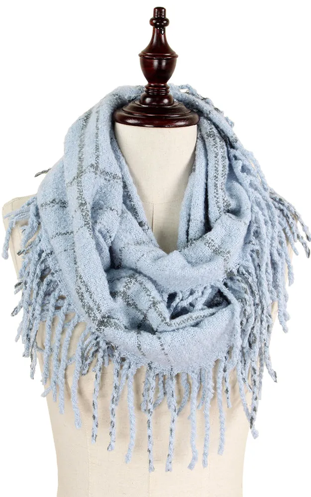 EAS8912 Two Tone Plaid Tassel Infinity Scarf