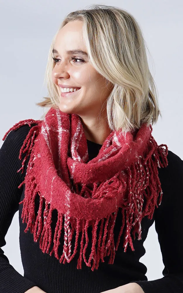 EAS8912 Two Tone Plaid Tassel Infinity Scarf